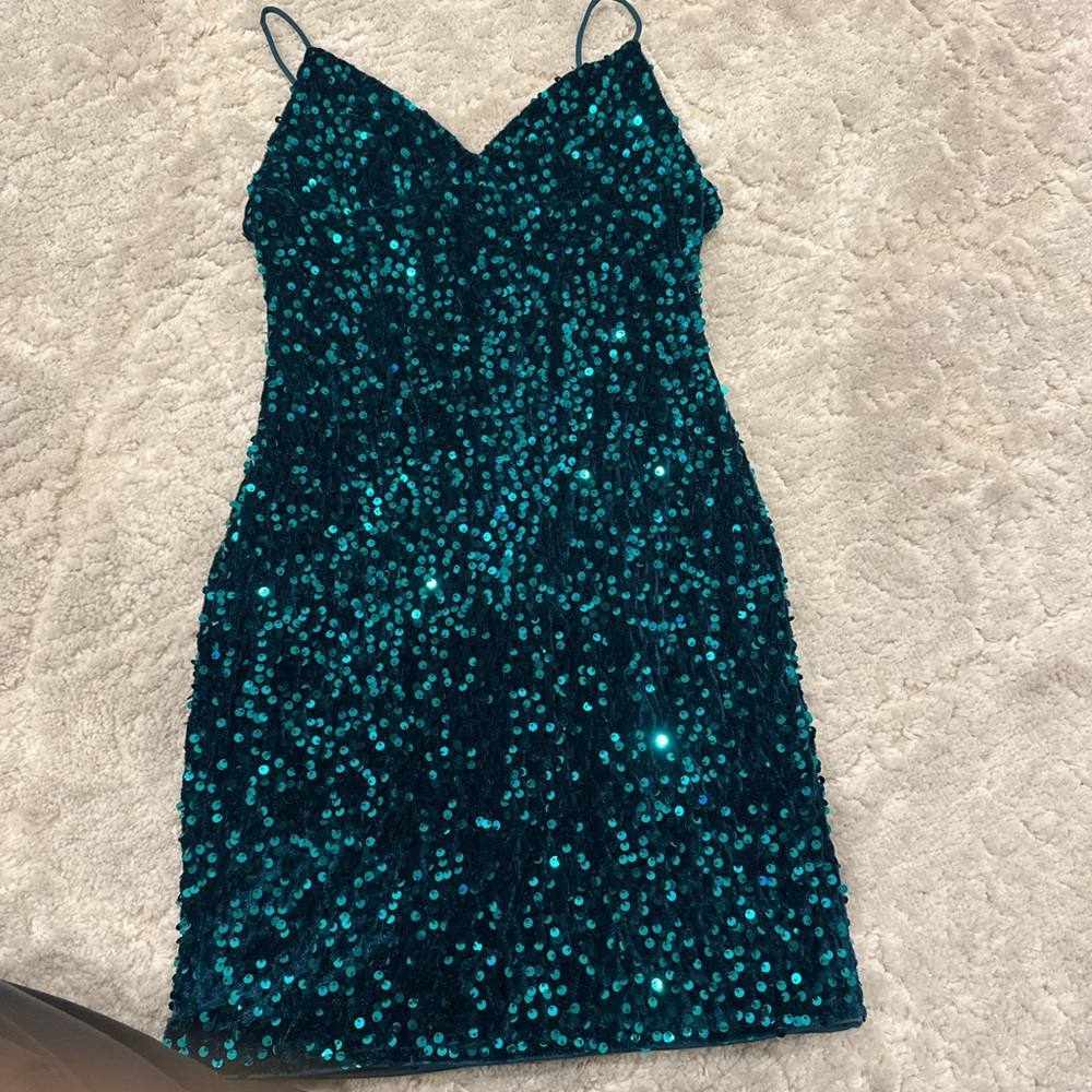 SHEIN Sparkling Teal Mini Dress
